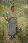 Elisabeth Keyser Fransk bondflicka med mjokspannar Germany oil painting artist